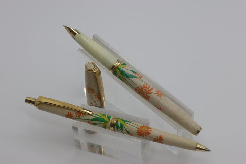 Sailor Floral Leather - 18K Fountain Pen & Ballpoint Pen Set